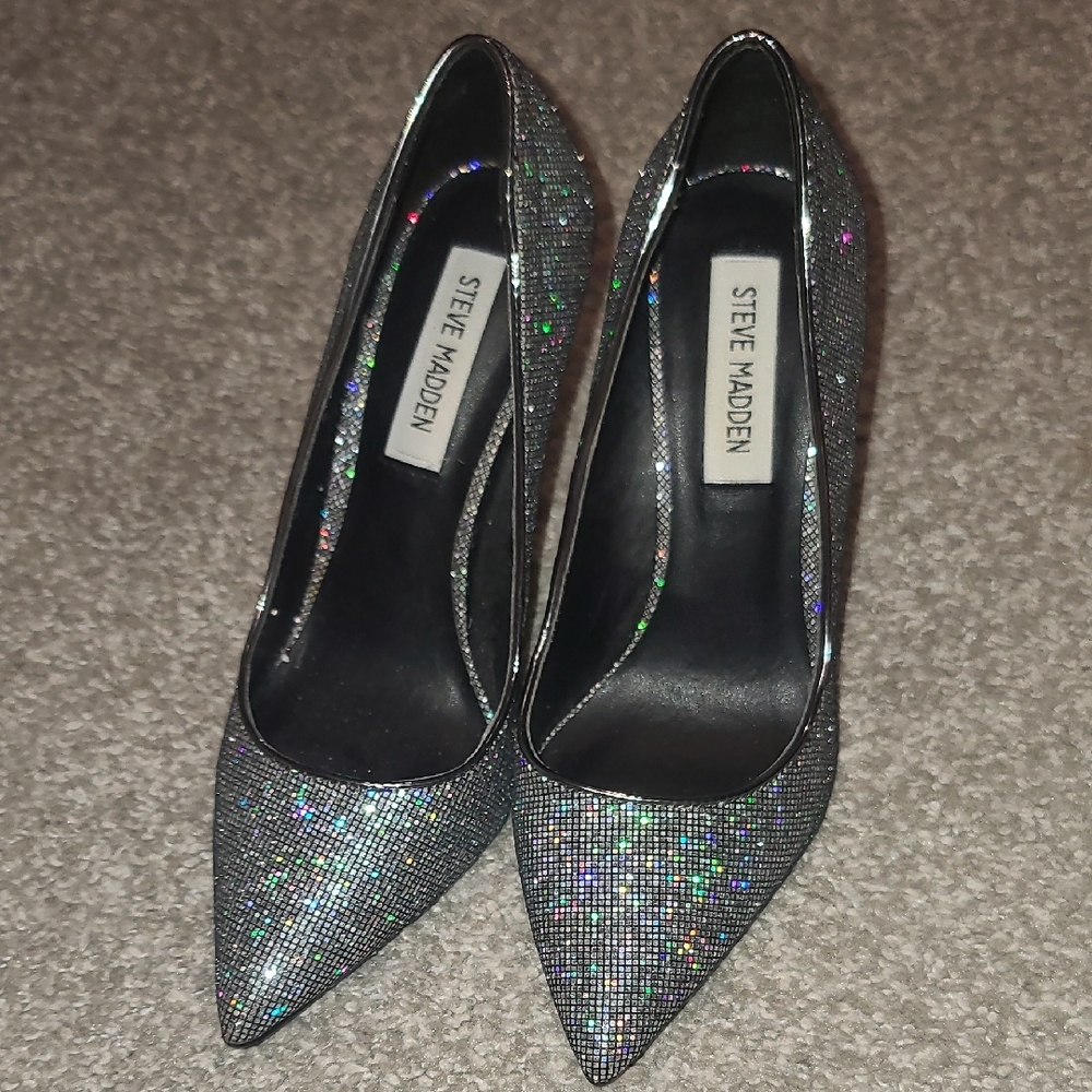 Steve Madden Silver Heels Sparkly Elegance